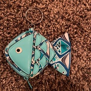 Vera Bradley Go Fish Aqua/Blue/White/Black Change Charm Purse, very good cond.